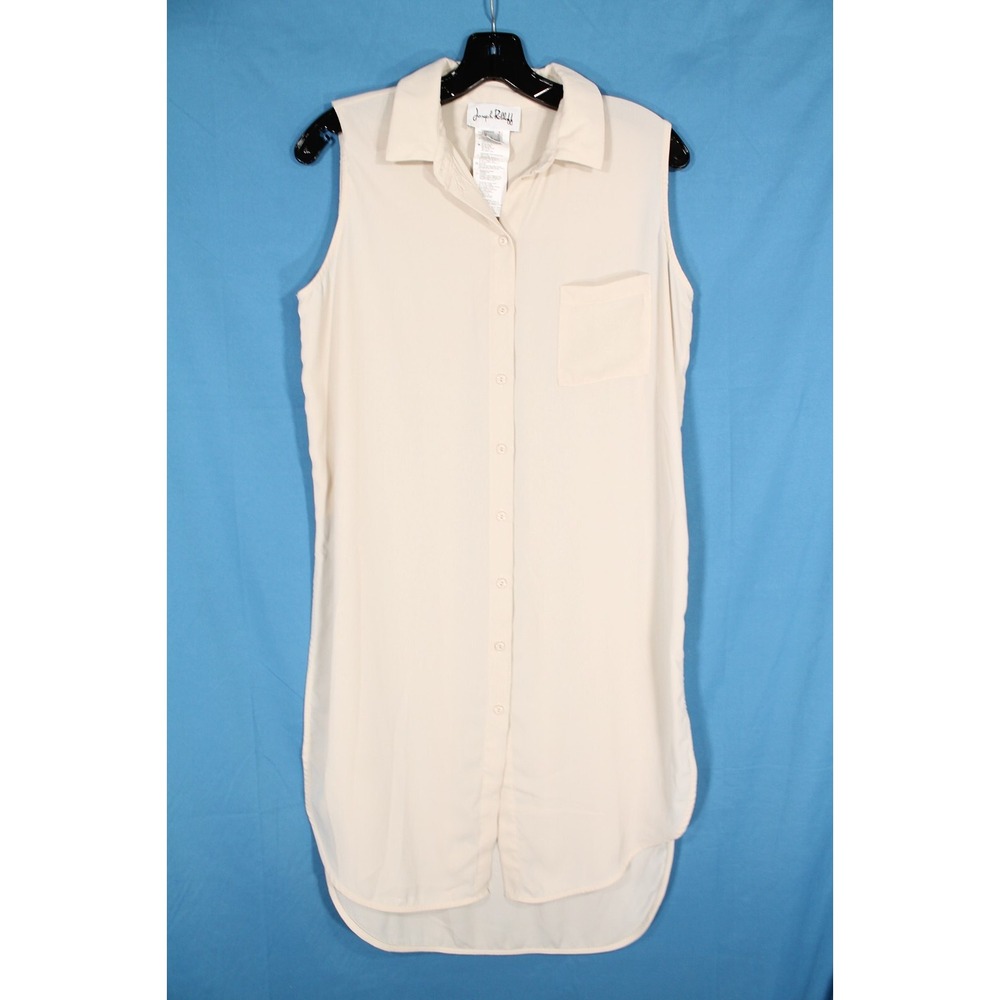JOSEPH RIBKOFF Beige SLEEVELESS Button-Up HIGH SIDE SLITS Crepe TUNIC/BLOUSE 8